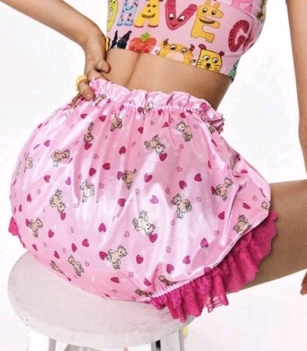 Sissy pink cartoon satin teddy - sissy,